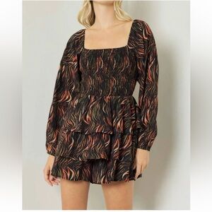 Entro Black Flame Print Tiered Romper - Size S, Great Condition